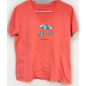 Life is Good Women's T-Shirt Medium Beach “Time Out” V Neck